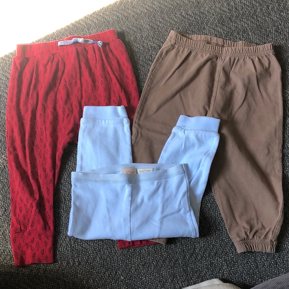 3 Joe Fresh Kids Pajama Bottoms in Red, Brown & Light Blue
